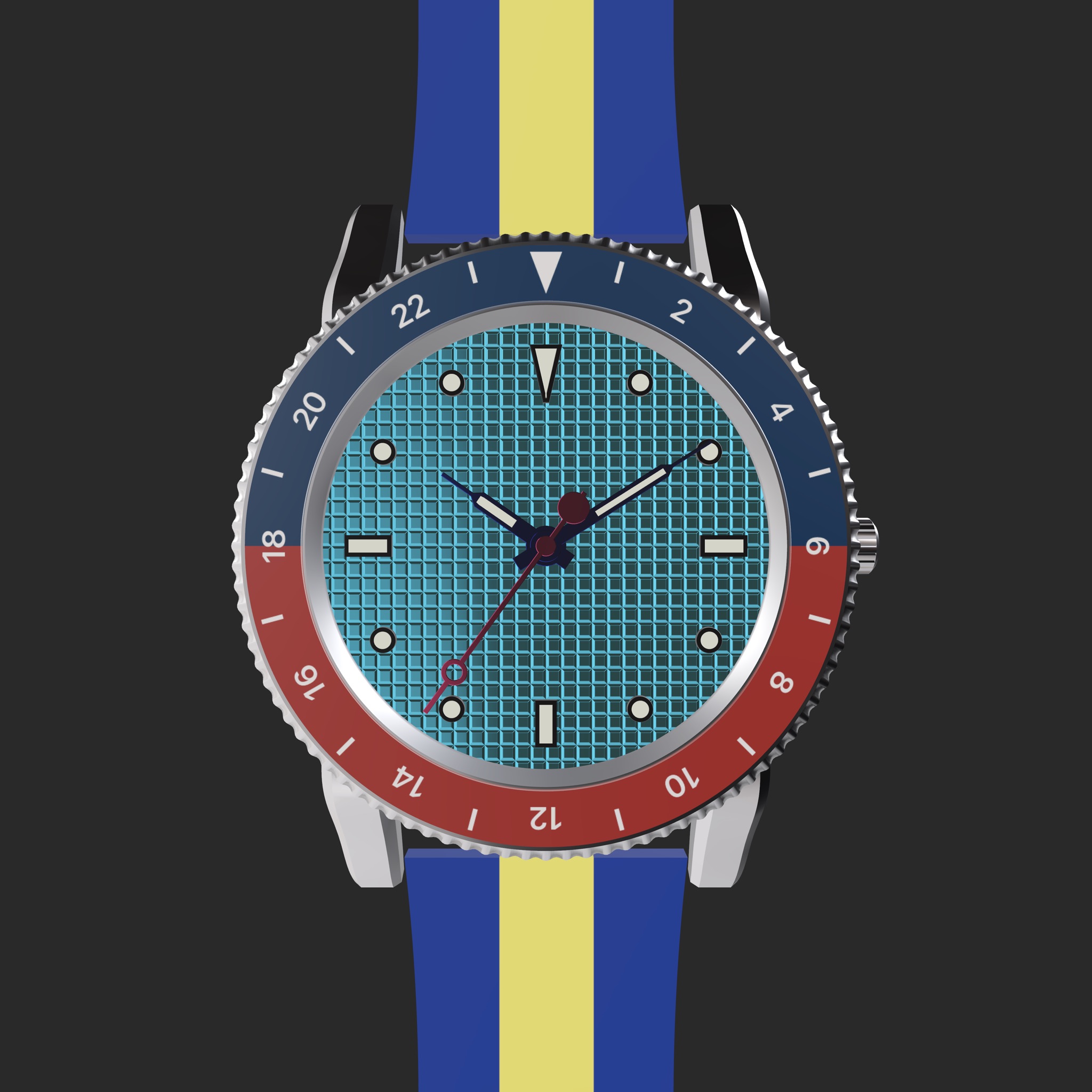 Blue tapisserie dial watch with a round case