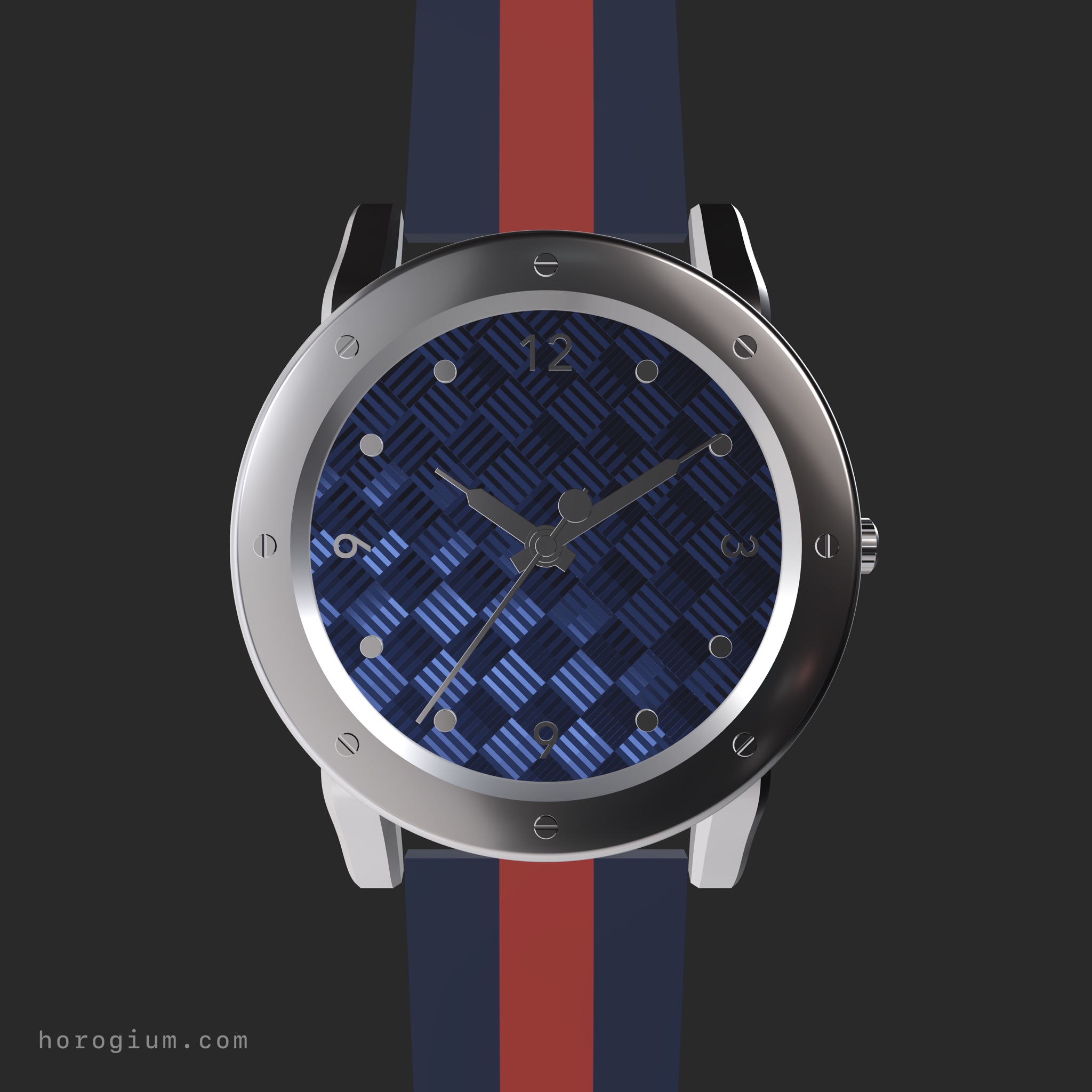 Navy basket-weave dial watch with a round case