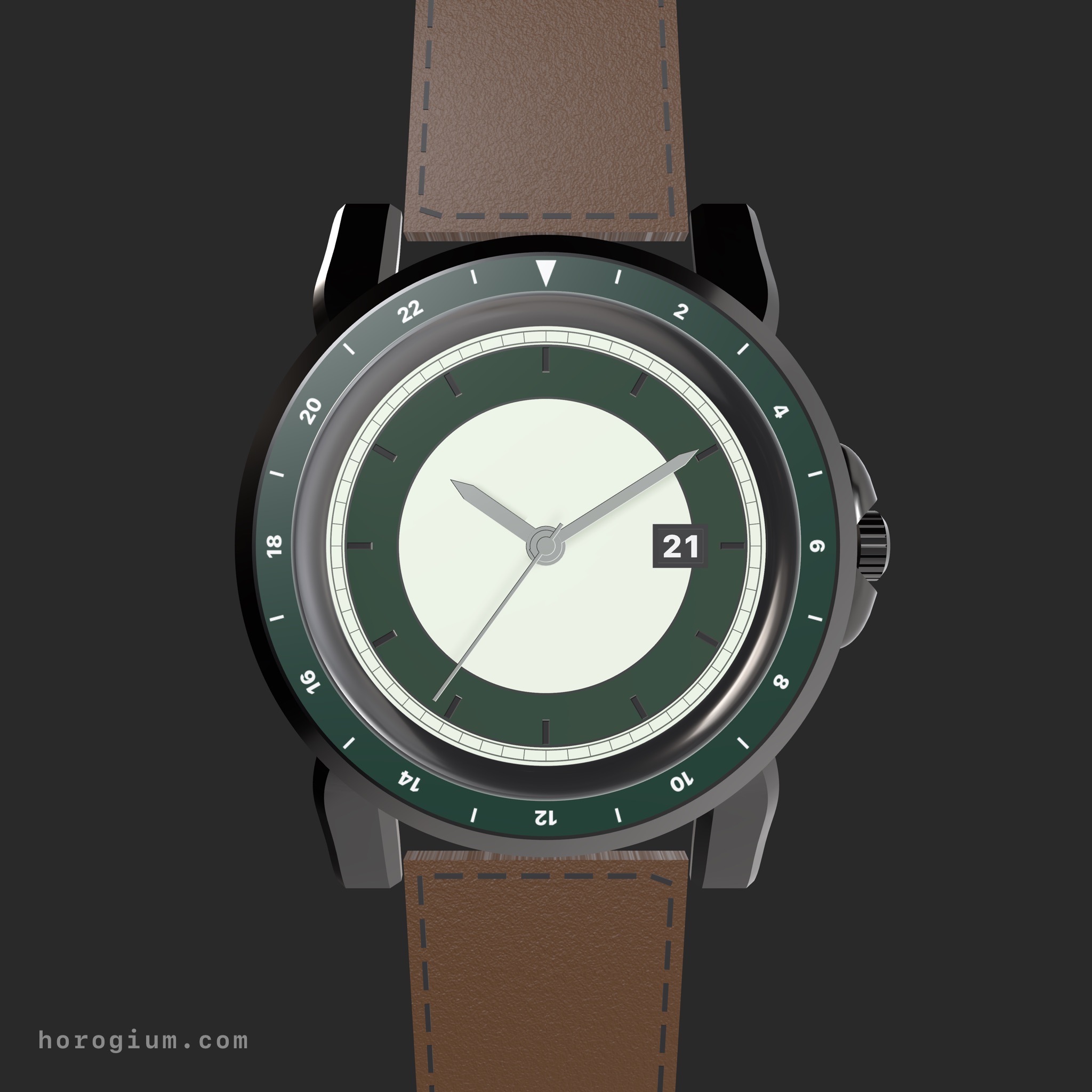 Green dial watch with a round case